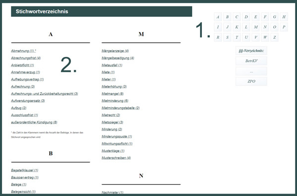 Screenshot Stichwortverzeichnis