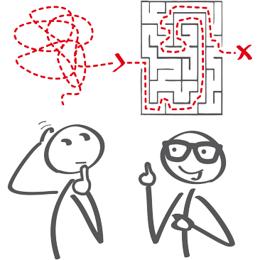 zwei Strichmännchen mit Labyrinth - Erklärung